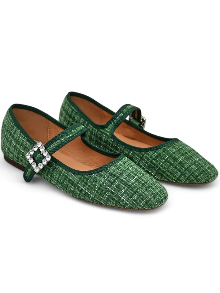 Buty Na Wielkie Wyjście|Baleriny Klasyczne^Royalfashion Damskie baleriny w krateczkę z klamerką i paseczkiem Riffos zielony