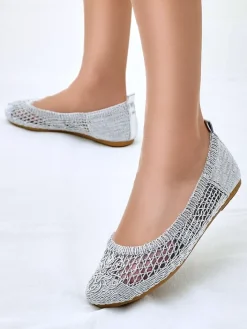 Baleriny Klasyczne^Royalfashion Damskie baleriny ażurowe Annete srebrny
