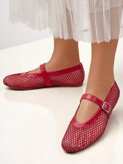 Baleriny Klasyczne^Royalfashion Damskie baleriny ażurowe z paseczkiem Naommi czerwony