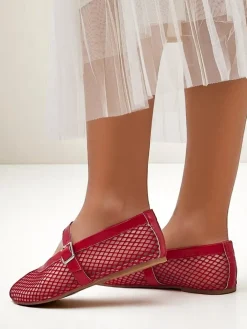 Baleriny Klasyczne^Royalfashion Damskie baleriny ażurowe z paseczkiem Naommi czerwony
