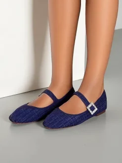 Buty Na Wielkie Wyjście|Baleriny Klasyczne^Royalfashion Damskie baleriny w krateczkę z klamerką i paseczkiem Riffos Błękit nieba