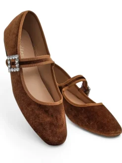 Buty Na Wielkie Wyjście|Baleriny Klasyczne^Royalfashion Damskie baleriny a' la welur z klamerką i paseczkiem Enribes Camel