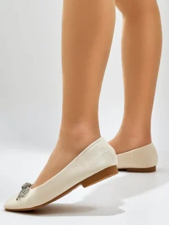 Buty Na Wielkie Wyjście|Baleriny Klasyczne^Royalfashion Damskie baleriny z kokardką i połyskiem Ofenal beżowy