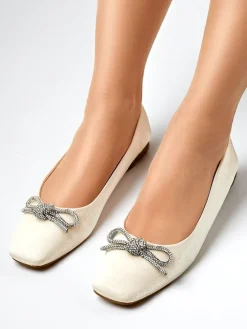 Buty Na Wielkie Wyjście|Baleriny Klasyczne^Royalfashion Damskie baleriny z kokardką i połyskiem Ofenal beżowy
