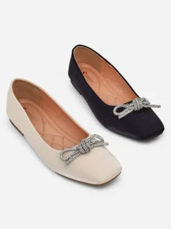 Buty Na Wielkie Wyjście|Baleriny Klasyczne^Royalfashion Damskie baleriny z kokardką i połyskiem Ofenal beżowy