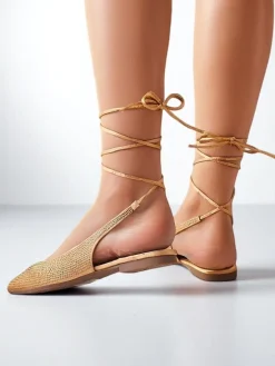 Baleriny Klasyczne^Royalfashion Damskie baleriny z cyrkoniami bez pięty Daggas złoty