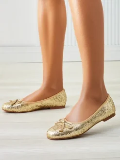 Buty Na Wielkie Wyjście|Baleriny Klasyczne^Royalfashion Damskie baleriny z brokatem i kokardką Aramie złoty