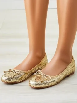 Buty Na Wielkie Wyjście|Baleriny Klasyczne^Royalfashion Damskie baleriny z brokatem i kokardką Aramie złoty