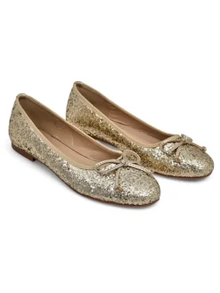 Buty Na Wielkie Wyjście|Baleriny Klasyczne^Royalfashion Damskie baleriny z brokatem i kokardką Aramie złoty