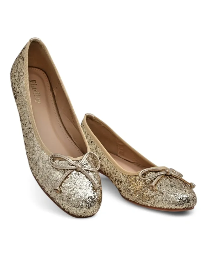 Buty Na Wielkie Wyjście|Baleriny Klasyczne^Royalfashion Damskie baleriny z brokatem i kokardką Aramie złoty
