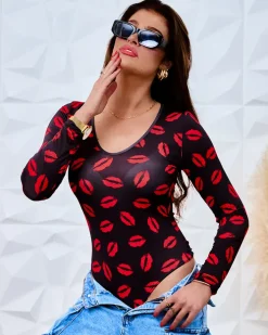 Body^Royalfashion Damskie body z printem czarny