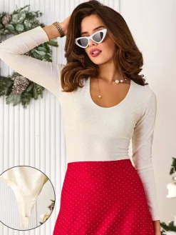 Body^Royalfashion Damskie body z cyrkoniami biały