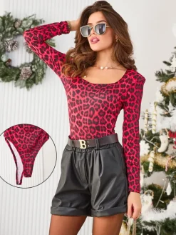 Body^Royalfashion Damskie body z printem Bordowy