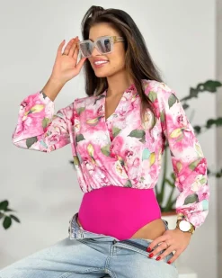 Body^Royalfashion Damskie body z printem Fuksjowy