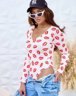 Body^Royalfashion Damskie body z printem biały