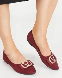 Baleriny Klasyczne^Royalfashion Damskie bordowe baleriny z ozdobą na nosku Cavo Bordowy