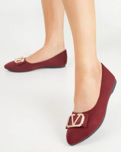 Baleriny Klasyczne^Royalfashion Damskie bordowe baleriny z ozdobą na nosku Cavo Bordowy