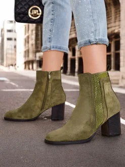 Botki Na Słupku|Nowość^Royalfashion Damskie botki na słupku Venotto zielony