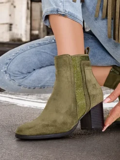 Botki Na Słupku|Nowość^Royalfashion Damskie botki na słupku Venotto zielony