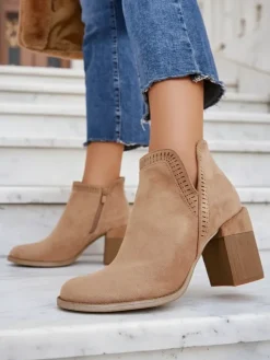 Botki Bez Ocieplenia|Botki Na Słupku^Royalfashion Damskie botki na słupku Vettot jasny brązowy