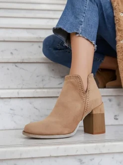 Botki Bez Ocieplenia|Botki Na Słupku^Royalfashion Damskie botki na słupku Vettot jasny brązowy