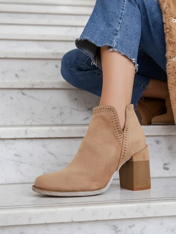 Botki Bez Ocieplenia|Botki Na Słupku^Royalfashion Damskie botki na słupku Vettot jasny brązowy
