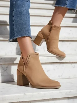 Botki Bez Ocieplenia|Botki Na Słupku^Royalfashion Damskie botki na słupku Vettot jasny brązowy