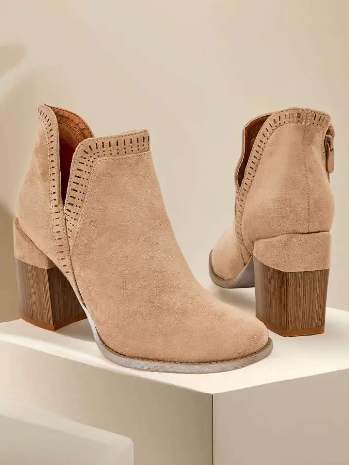 Botki Bez Ocieplenia|Botki Na Słupku^Royalfashion Damskie botki na słupku Vettot jasny brązowy