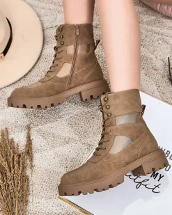 Workery|Botki Bez Ocieplenia^Royalfashion Damskie botki sznurowane Hovienta brązowy