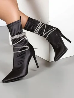 Szpilki|Botki Bez Ocieplenia^Royalfashion Damskie botki na szpilce z paseczkami z cyrkonii Glamese