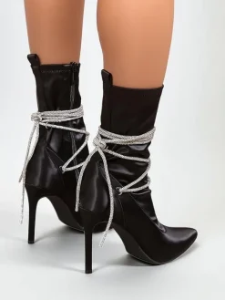 Szpilki|Botki Bez Ocieplenia^Royalfashion Damskie botki na szpilce z paseczkami z cyrkonii Glamese