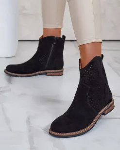 Botki Bez Ocieplenia|Botki Na Płaskim Obcasie^Royalfashion Damskie botki ażurowe Toffas czarny