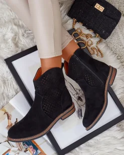 Botki Bez Ocieplenia|Botki Na Płaskim Obcasie^Royalfashion Damskie botki ażurowe Toffas czarny