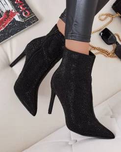 Botki Bez Ocieplenia|Botki Na Szpilce^Royalfashion Damskie botki z cyrkoniami na szpilce Lekirisa