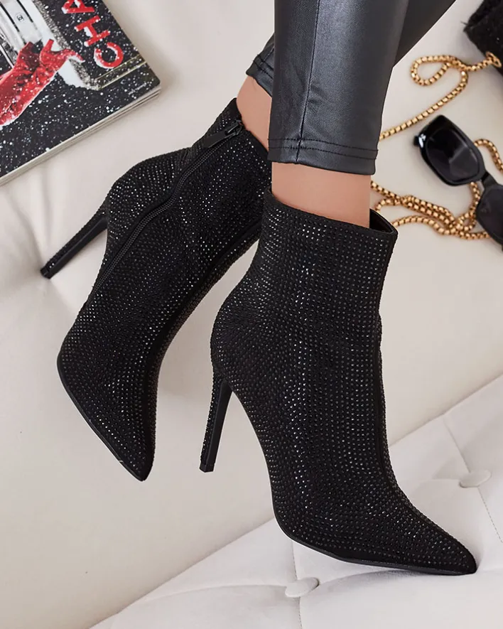 Botki Bez Ocieplenia|Botki Na Szpilce^Royalfashion Damskie botki z cyrkoniami na szpilce Lekirisa