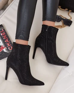 Botki Bez Ocieplenia|Botki Na Szpilce^Royalfashion Damskie botki z cyrkoniami na szpilce Lekirisa