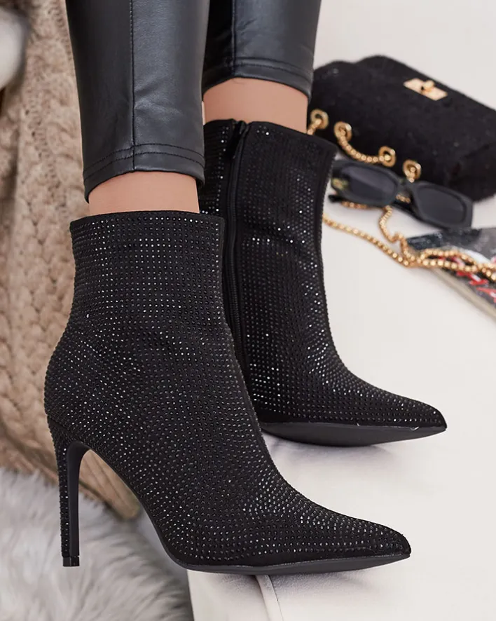 Botki Bez Ocieplenia|Botki Na Szpilce^Royalfashion Damskie botki z cyrkoniami na szpilce Lekirisa