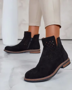 Botki Bez Ocieplenia|Botki Na Płaskim Obcasie^Royalfashion Damskie botki Rito czarny