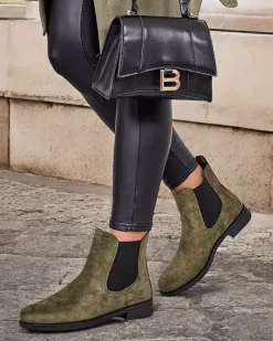 Botki Z Delikatnym Ociepleniem|Sztyblety^Royalfashion Damskie botki a'la sztyblety z eko-zamszu Ataras zielony