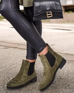 Botki Z Delikatnym Ociepleniem|Sztyblety^Royalfashion Damskie botki a'la sztyblety z eko-zamszu Ataras zielony