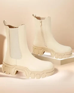 Botki Z Delikatnym Ociepleniem|Botki Na Platformie^Royalfashion Damskie botki Dorinov beżowy