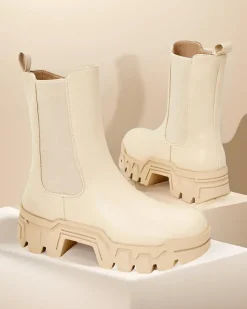 Botki Z Delikatnym Ociepleniem|Botki Na Platformie^Royalfashion Damskie botki Dorinov beżowy