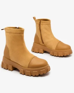 Botki Bez Ocieplenia|Botki Na Płaskim Obcasie^Royalfashion Damskie botki na płaskim obcasie w camelowym kolorze Leffoi brązowy