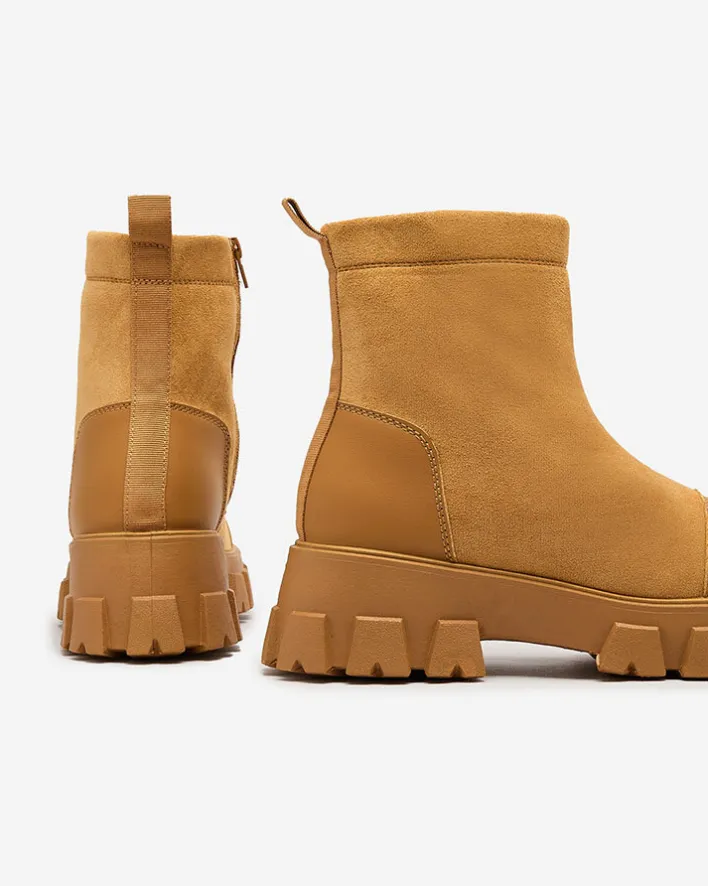 Botki Bez Ocieplenia|Botki Na Płaskim Obcasie^Royalfashion Damskie botki na płaskim obcasie w camelowym kolorze Leffoi brązowy