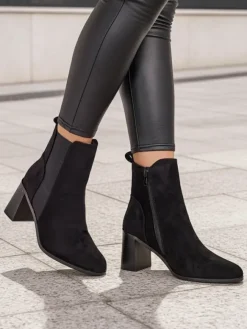 Botki Bez Ocieplenia|Botki Na Słupku^Royalfashion Damskie botki na słupku Enotto czarny