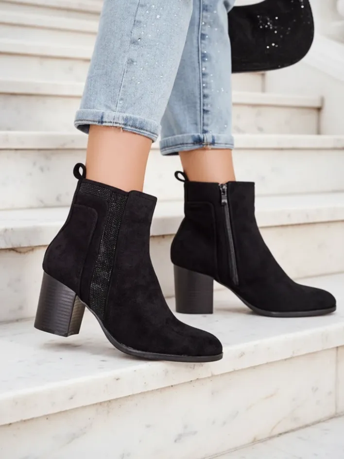 Botki Bez Ocieplenia|Botki Na Słupku^Royalfashion Damskie botki na słupku Venotto czarny