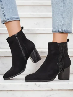 Botki Bez Ocieplenia|Botki Na Słupku^Royalfashion Damskie botki na słupku Venotto czarny