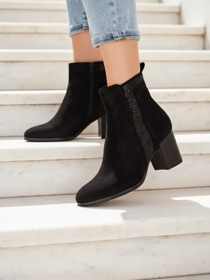 Botki Bez Ocieplenia|Botki Na Słupku^Royalfashion Damskie botki na słupku Venotto czarny