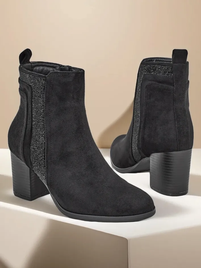 Botki Bez Ocieplenia|Botki Na Słupku^Royalfashion Damskie botki na słupku Venotto czarny