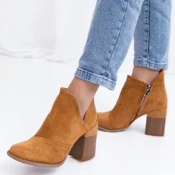 Botki Bez Ocieplenia|Botki Na Słupku^Royalfashion Damskie botki z wycięciami w kolorze camel Plinara jasny brązowy
